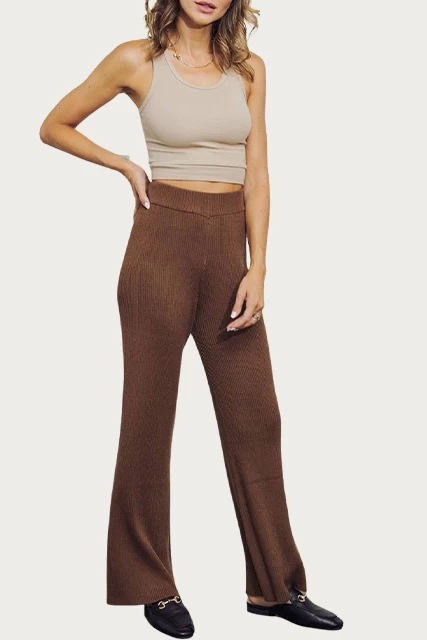 RIBBED-KNIT STRAIGHT-LEG PANTS 2 RIBBED-KNIT STRAIGHT-LEG PANTS - Image 2