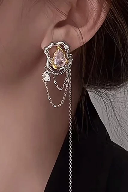 GLASS TEARS GEMSTONE CHAIN DROP EARRINGS 2 GLASS TEARS GEMSTONE CHAIN DROP EARRINGS - Image 2