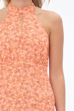 CUTOUT FLORAL-PRINT SATIN HALTERNECK MINI DRESS -Varley Store q2 5c17b142 8d43 4ddb 9e3d 06108fafc79d