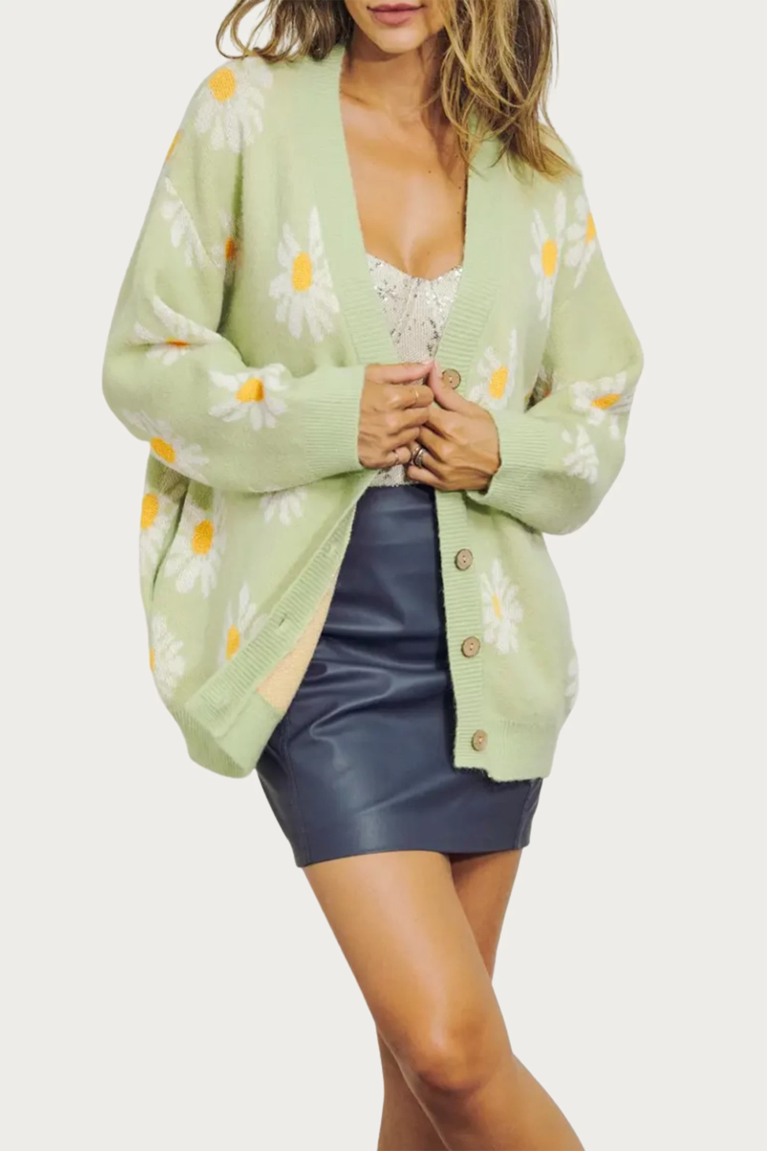 RETRO FLORAL KNIT BUTTON-FRONT CARDIGAN 4 RETRO FLORAL KNIT BUTTON-FRONT CARDIGAN - Image 4