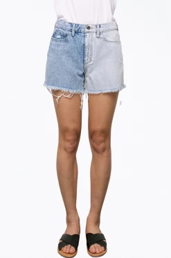 HIGH-RISE TWO-TONE DISTRESSED DENIM SHORTS -Varley Store q2 66e68097 7a0e 4141 a6c9 2189c246b922