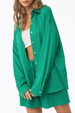 OVERSIZED CHECKERED STRETCH-JERSEY SHIRT -Varley Store q2 6b773f59 89ec 4a9b 9810 c13cc93cc1cd