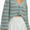 CROPPED HIGH-LOW STRIPED CARDIGAN