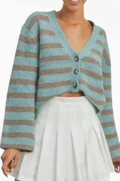 CROPPED HIGH-LOW STRIPED CARDIGAN