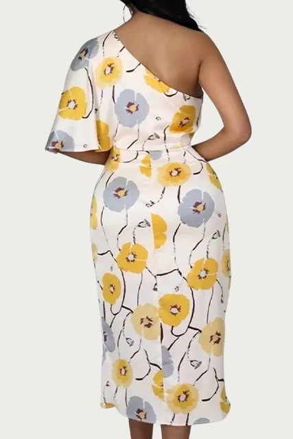ONE-SHOULDER RUCHED FLORAL-PRINT MIDI DRESS 3 ONE-SHOULDER RUCHED FLORAL-PRINT MIDI DRESS - Image 3
