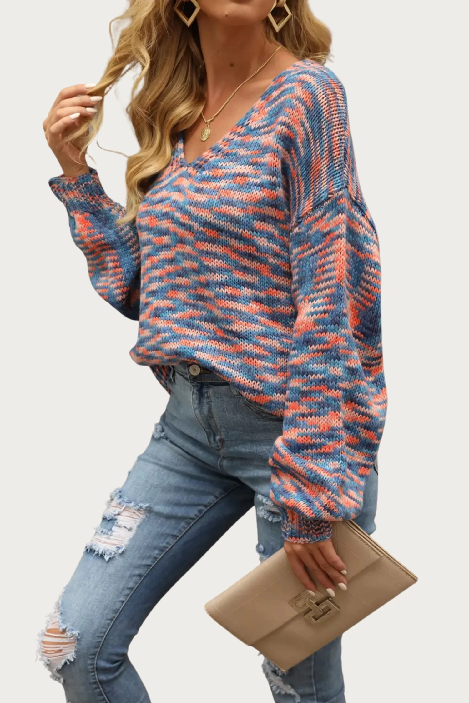 SPACE-DYE KNIT V-NECK SWEATER 3 SPACE-DYE KNIT V-NECK SWEATER - Image 3