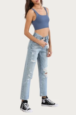 DISTRESSED HIGH-RISE STRAIGHT-LEG JEANS -Varley Store q2 927687b4 481a 4387 b407 fcd0ea618c56