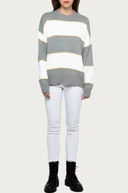 TWO-TONE STRIPED CREWNECK SWEATER 3 TWO-TONE STRIPED CREWNECK SWEATER - Image 3