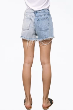 HIGH-RISE TWO-TONE DISTRESSED DENIM SHORTS -Varley Store q2 96f0b0c6 d78d 40ed a4b4 9bc963352a18