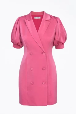 DOUBLE-BREASTED SATIN BLAZER MINI DRESS