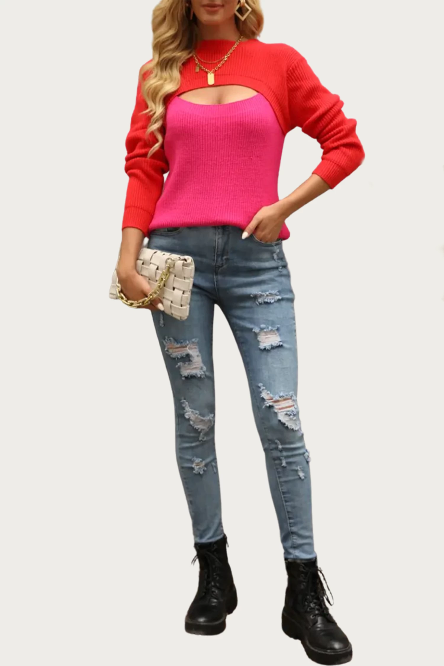 TWO-TONE COLORBLOCK CUTOUT SWEATER 2 TWO-TONE COLORBLOCK CUTOUT SWEATER - Image 2