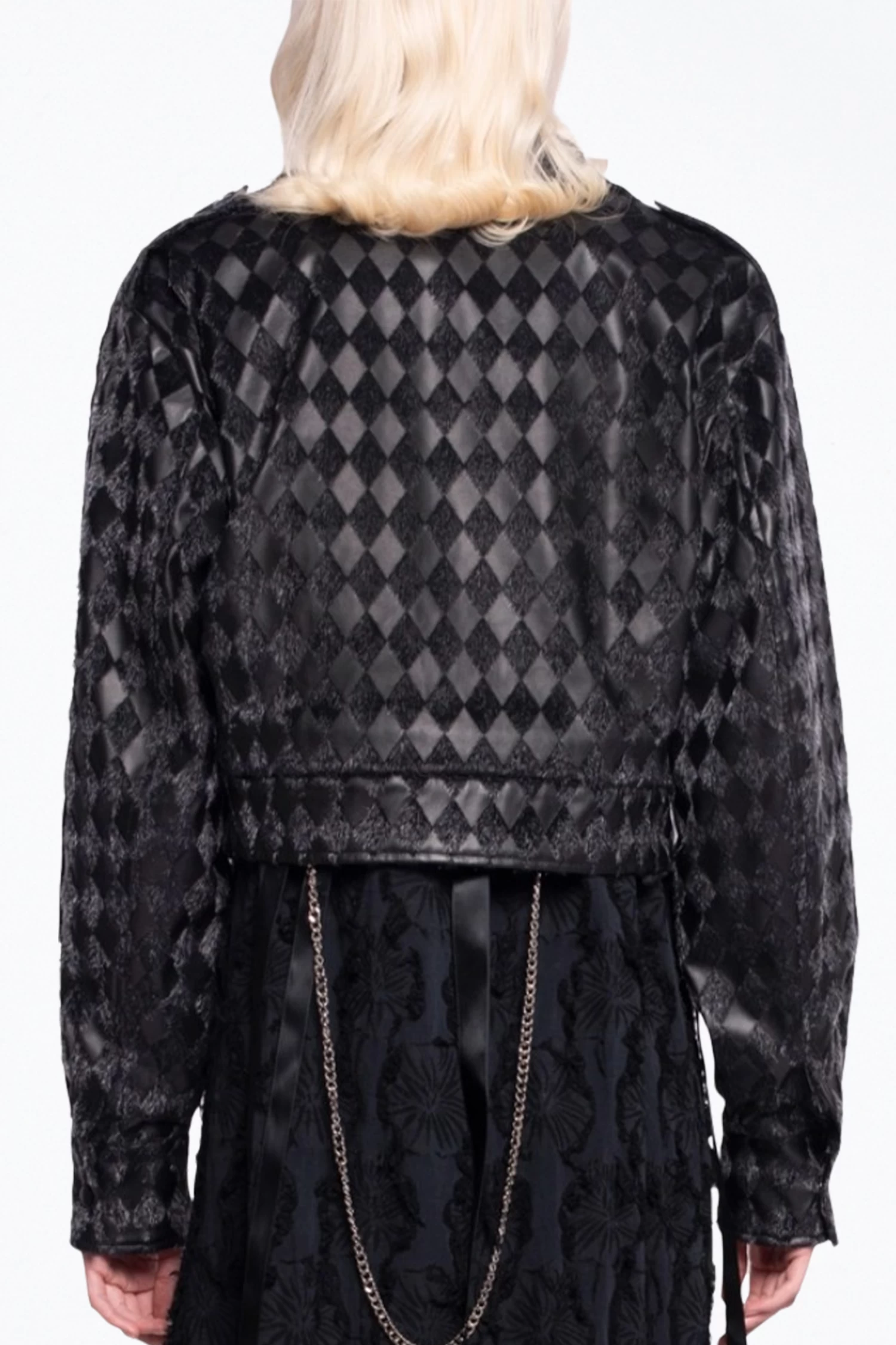 CHECKMATE TEXTURED VEGAN LEATHER CROPPED JACKET 4 CHECKMATE TEXTURED VEGAN LEATHER CROPPED JACKET - Image 4