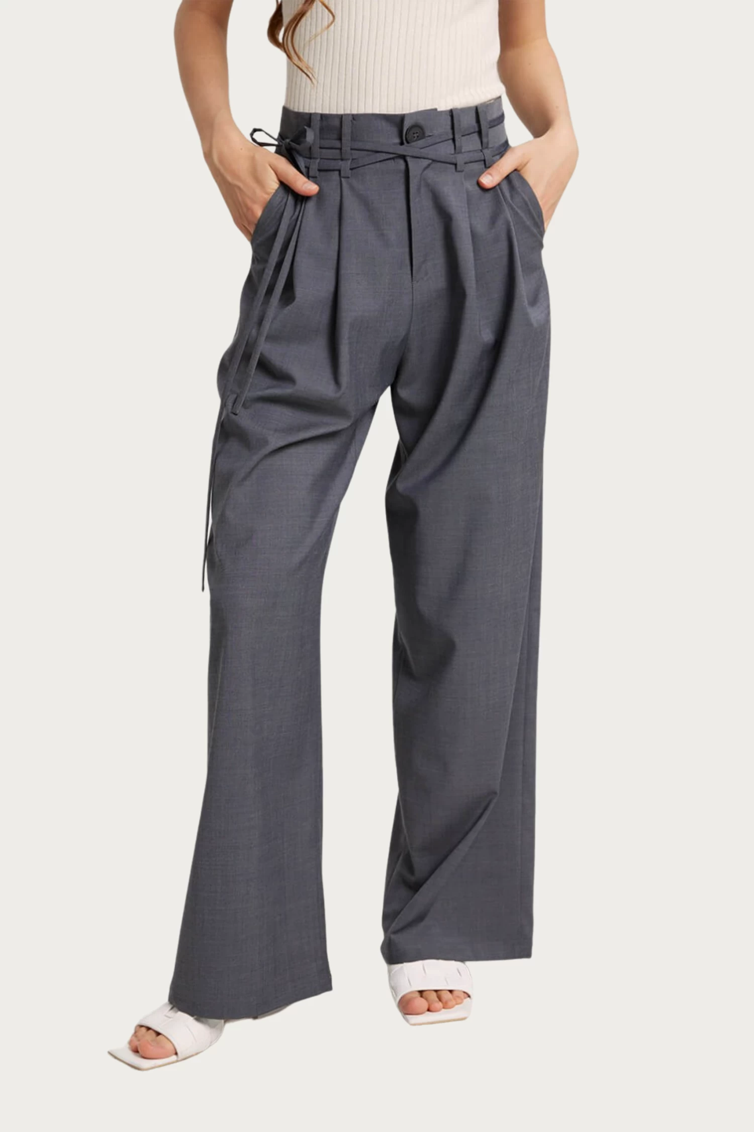 WIDE-LEG BELTED WOOL-BLEND TROUSERS 3 WIDE-LEG BELTED WOOL-BLEND TROUSERS - Image 3
