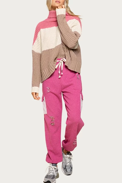 TEXTURED COLORBLOCK TURTLENECK SWEATER 3 TEXTURED COLORBLOCK TURTLENECK SWEATER - Image 3