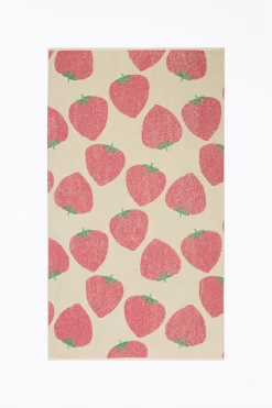 STRAWBERRY-PRINT COTTON-TERRY BEACH TOWEL