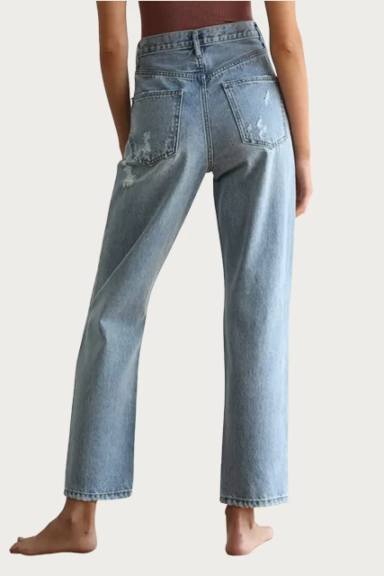 DISTRESSED STRAIGHT-LEG JEANS 4 DISTRESSED STRAIGHT-LEG JEANS - Image 4