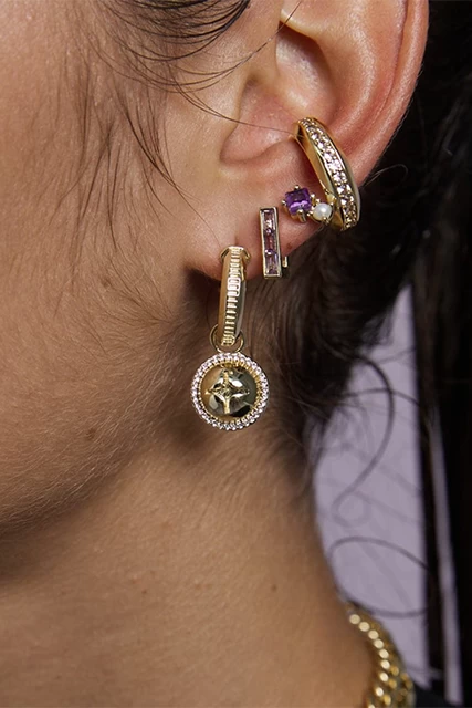 HARDWARE CHARM HOOP EARRINGS 2 HARDWARE CHARM HOOP EARRINGS - Image 2