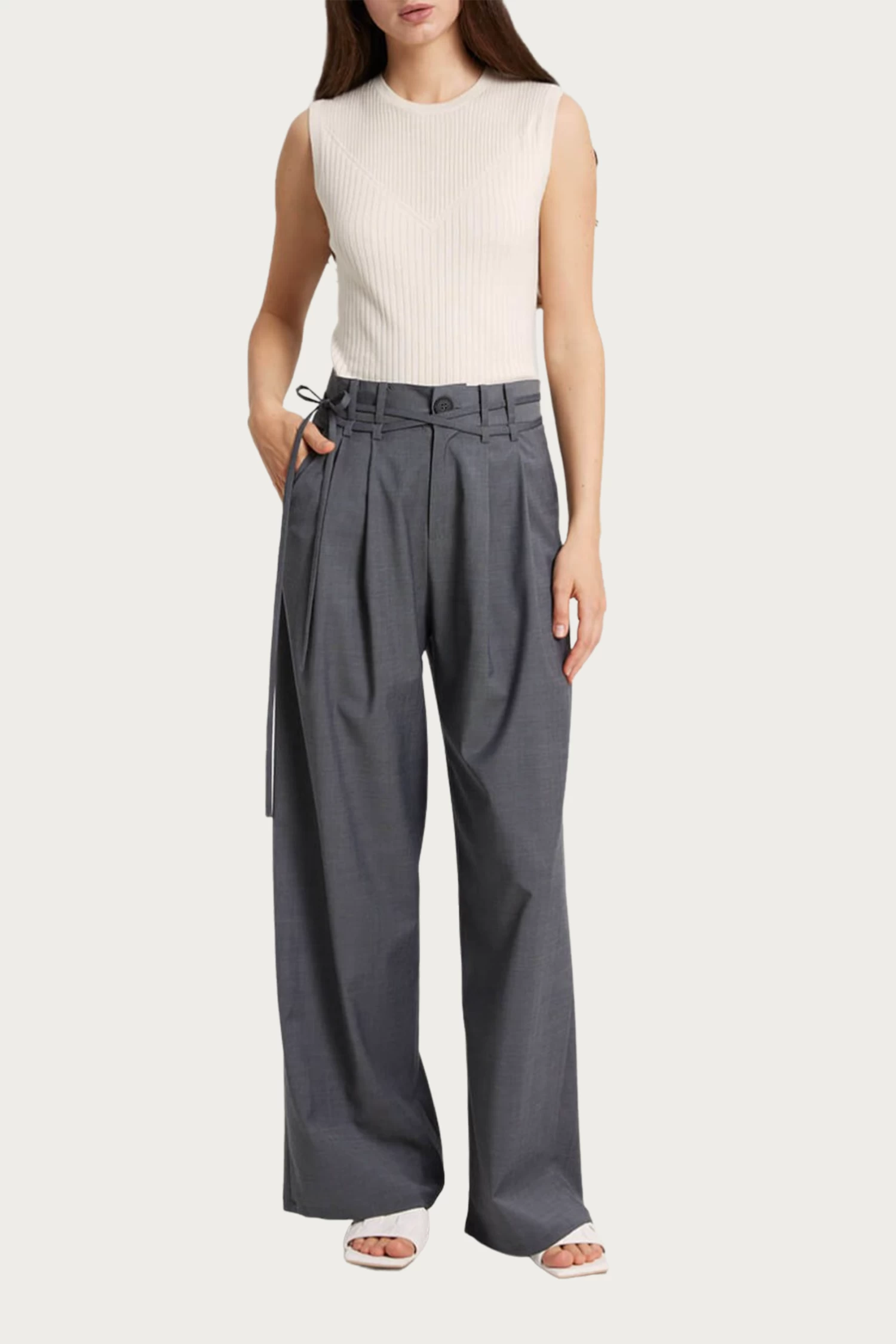 WIDE-LEG BELTED WOOL-BLEND TROUSERS 2 WIDE-LEG BELTED WOOL-BLEND TROUSERS - Image 2