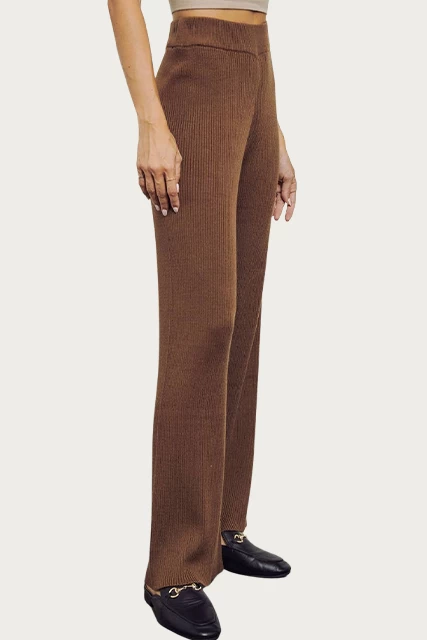 RIBBED-KNIT STRAIGHT-LEG PANTS 3 RIBBED-KNIT STRAIGHT-LEG PANTS - Image 3