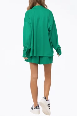 OVERSIZED CHECKERED STRETCH-JERSEY SHIRT -Varley Store q2 fdead9d6 28bd 4d5f 9081 f10e367888ee