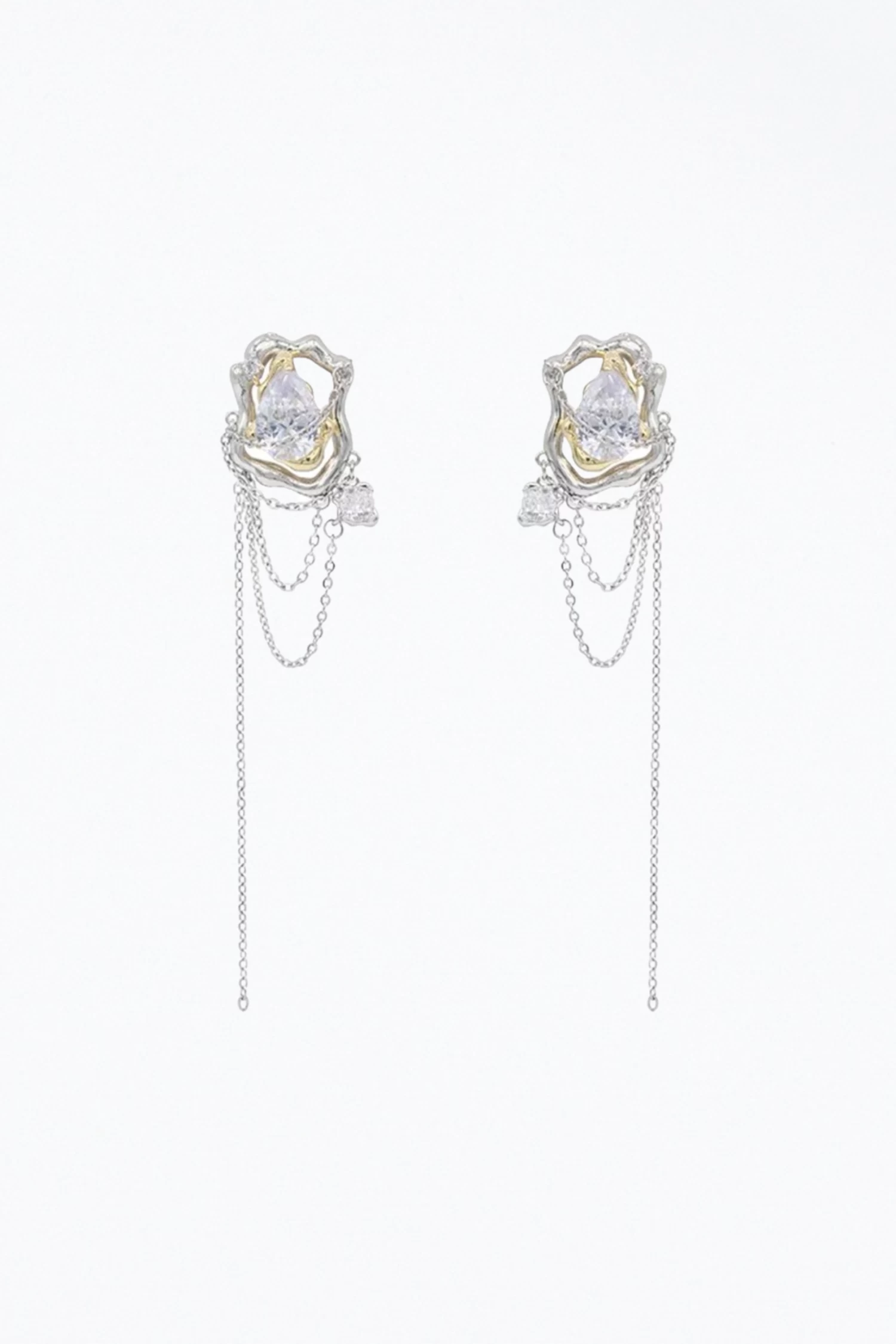 GLASS TEARS GEMSTONE CHAIN DROP EARRINGS 1 GLASS TEARS GEMSTONE CHAIN DROP EARRINGS