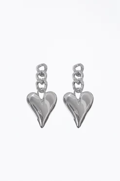 METAL LOVE CUBAN CHAIN HEART DROP EARRINGS