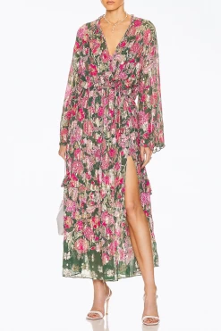 SABI RUFFLED CHIFFON KAFTAN MAXI DRESS